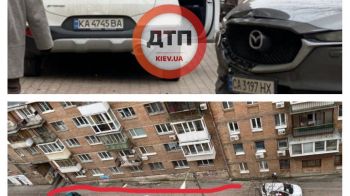 В Киеве на улице Полтавской произошло ДТП: водитель-инвалид KIA перепутал педали, врезался в здание и протаранил автомобили