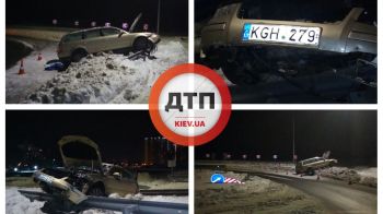 В Киеве на Оболони произошло ДТП: пьяный водитель на "литовце" не справился с управлением и влетел в сугроб